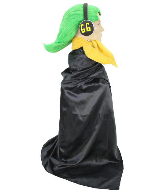 メンズ H-6106 アニメ司令官悪役グリーンウィッグ スカーフ付き ハロウィンに最適 難燃性合成繊維