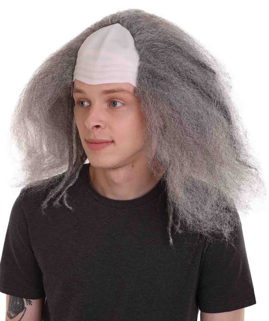 ハロウィーンパーティープレミアムメンズH-3629グレーボールドクラウンウィッグ