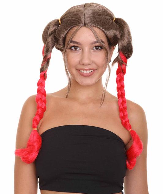 Wigs2you ハロウィンパーティープレミアムレディース H-1858 着け心地が良い とても快適 ブラウン&レッド三つ編みウィッグ