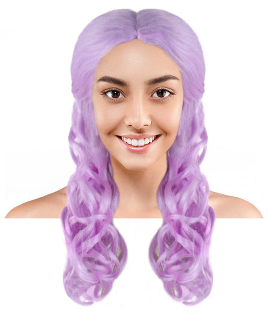 ハロウィンパーティー プレミアム 女性用 H-2951 ライトパープル ロング ウェーブ ウィッグ