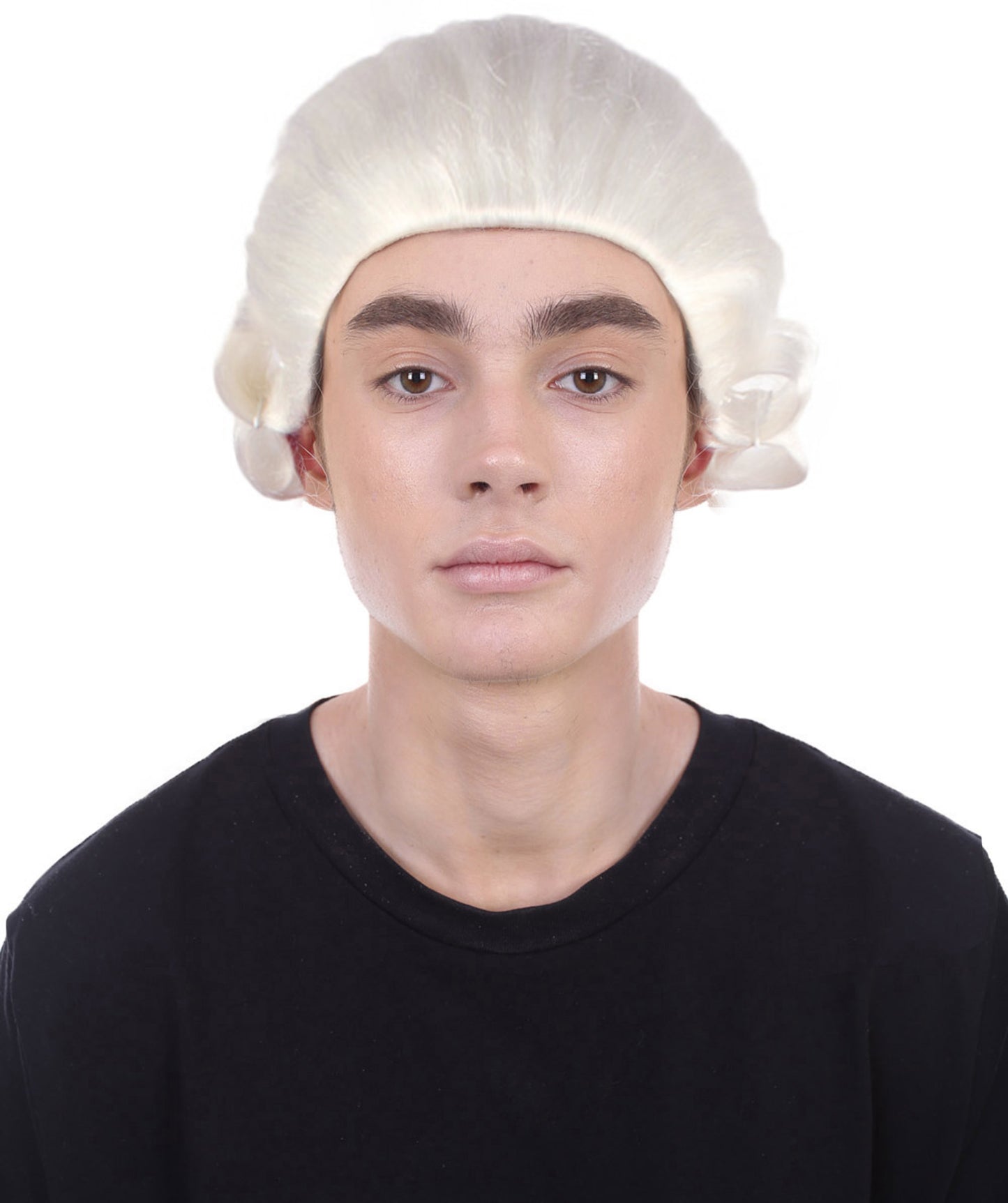 男性用コロニアル裁判官ホワイト歴史的ウィッグ H-4344 プレミアム通気性キャップレスキャップ