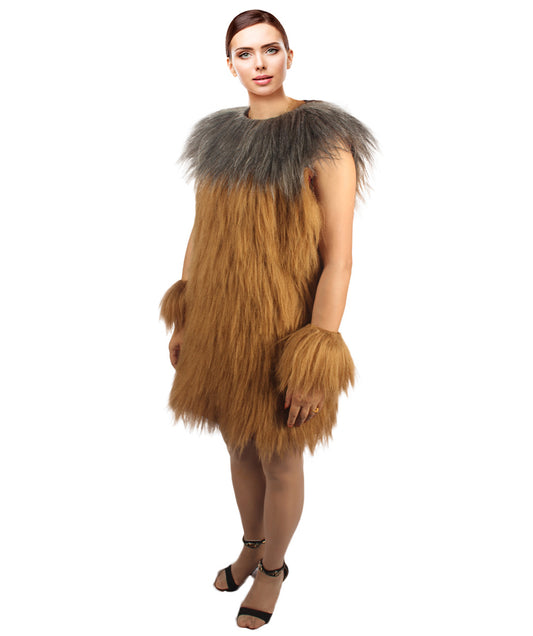 女性 JCP-213 の毛むくじゃらの戦士エイプ軍事リーダー抵抗戦闘機グレーブラウンコスプレコスチューム