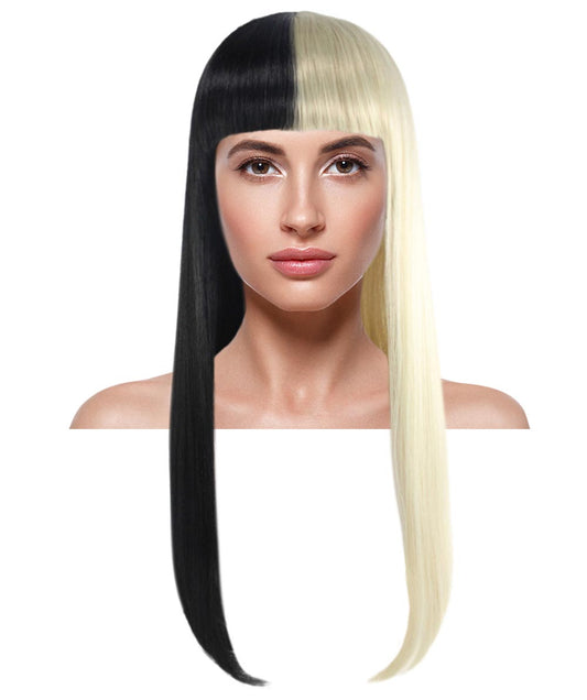 ハロウィンパーティー プレミアム 女性用 H-3334 2トーン ロング ボブ ウィッグ ブラック&ブロンド