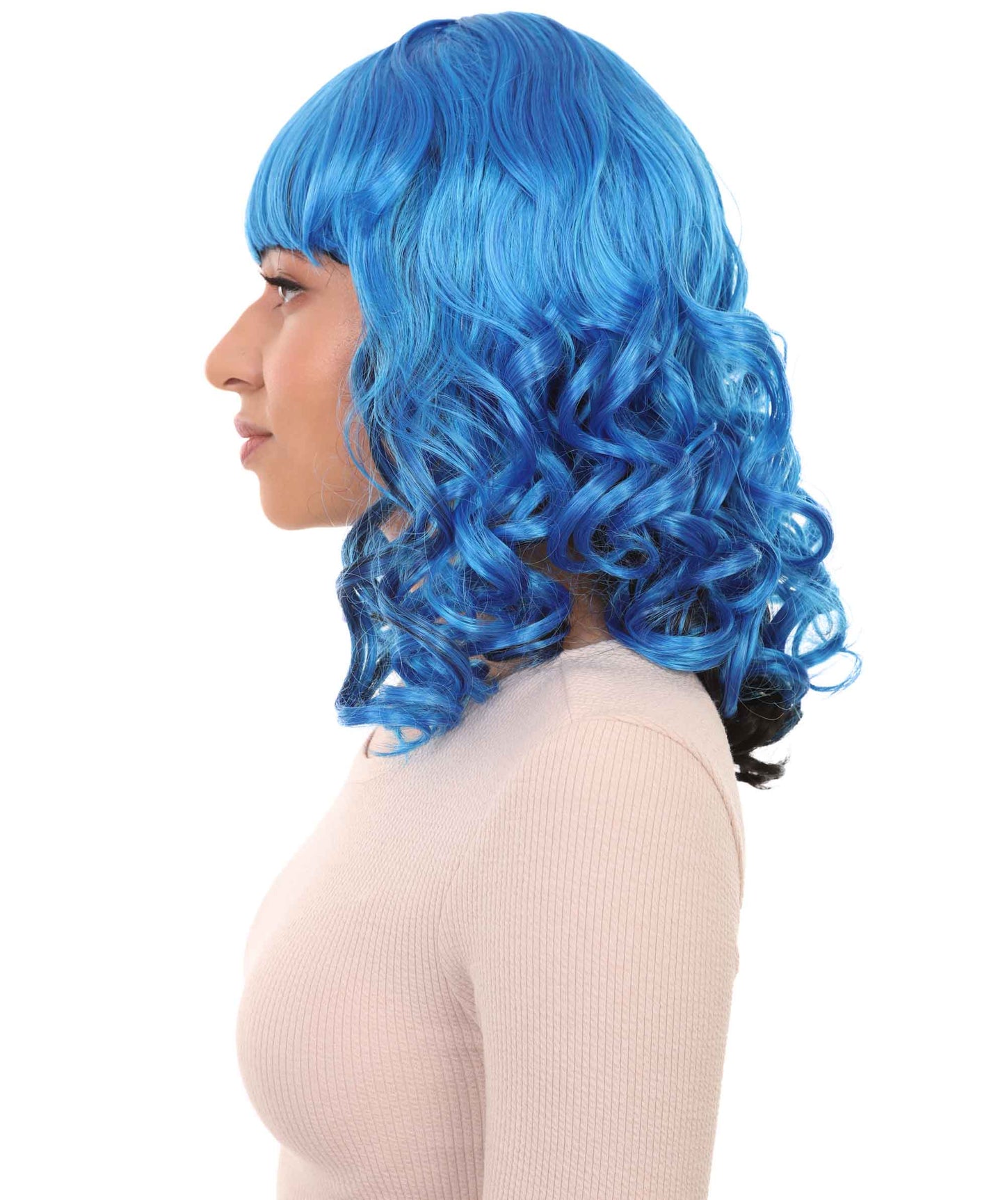 ハロウィンパーティー プレミアム 女性用 H-2766 ブルー ウェーブ ウィッグ