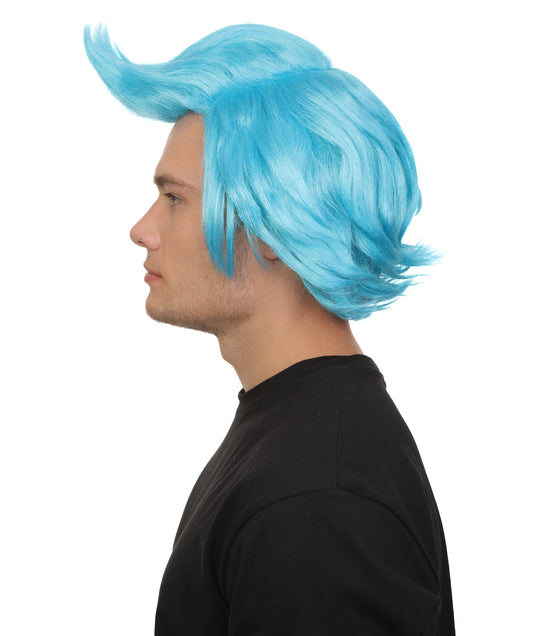 メンズ H-6060 日本アニメシリーズキャラクター ブルー ショートヘア スパイク ウィッグ ハロウィンに最適 難燃性合成繊維"