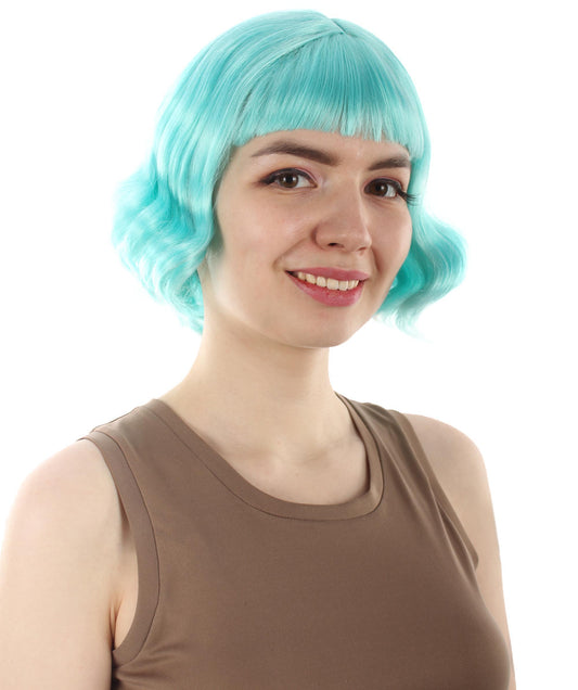 女性 8インチ ショートレングス ウェービー ポップアイコンウィッグ ライトブルー H-5381_8 合成繊維の髪 ハロウィーンパーティーウィッグ