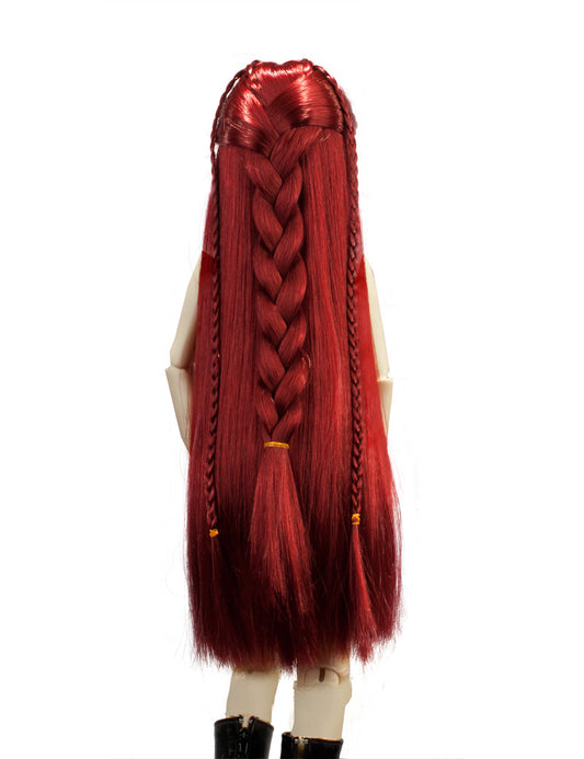 3本の編み込みで組み合わされたロングストレートヘアアップスタイルの人形のウィッグ W-711 ラズベリーミックス ファッショナブな印象