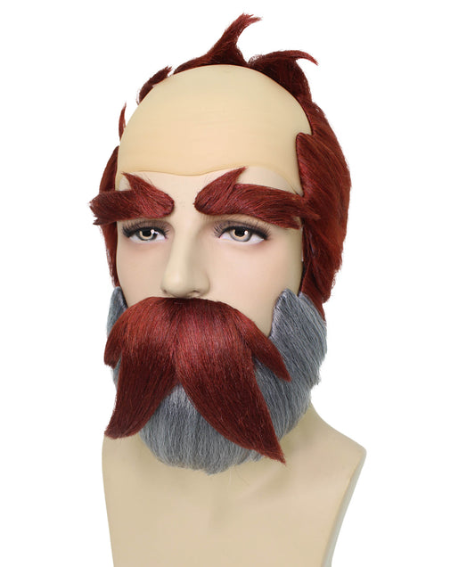 ユニーク メンズ H-6245 ヘッドマスター ダークグレー ウィッグ 口ひげセット コスプレウィッグ 難燃性合成繊維