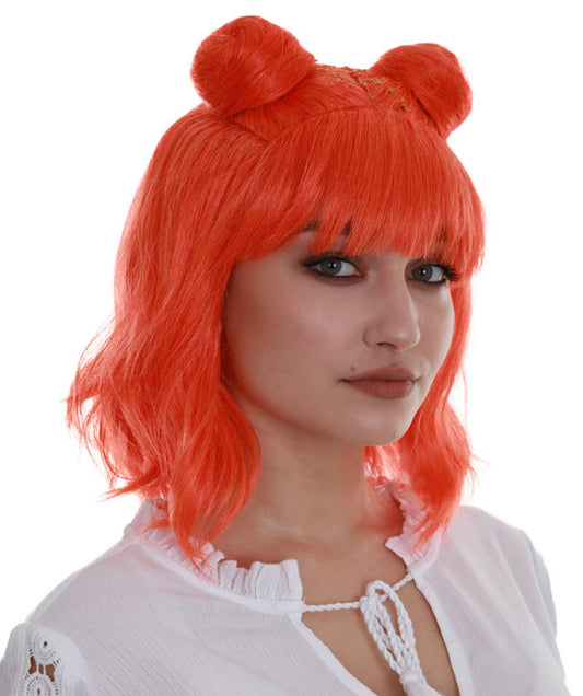 ハロウィンパーティープレミアム H-5279 女性用 オレンジ ストレート ショルダーレングス トレンディ スペースバンズウィッグ オレンジ