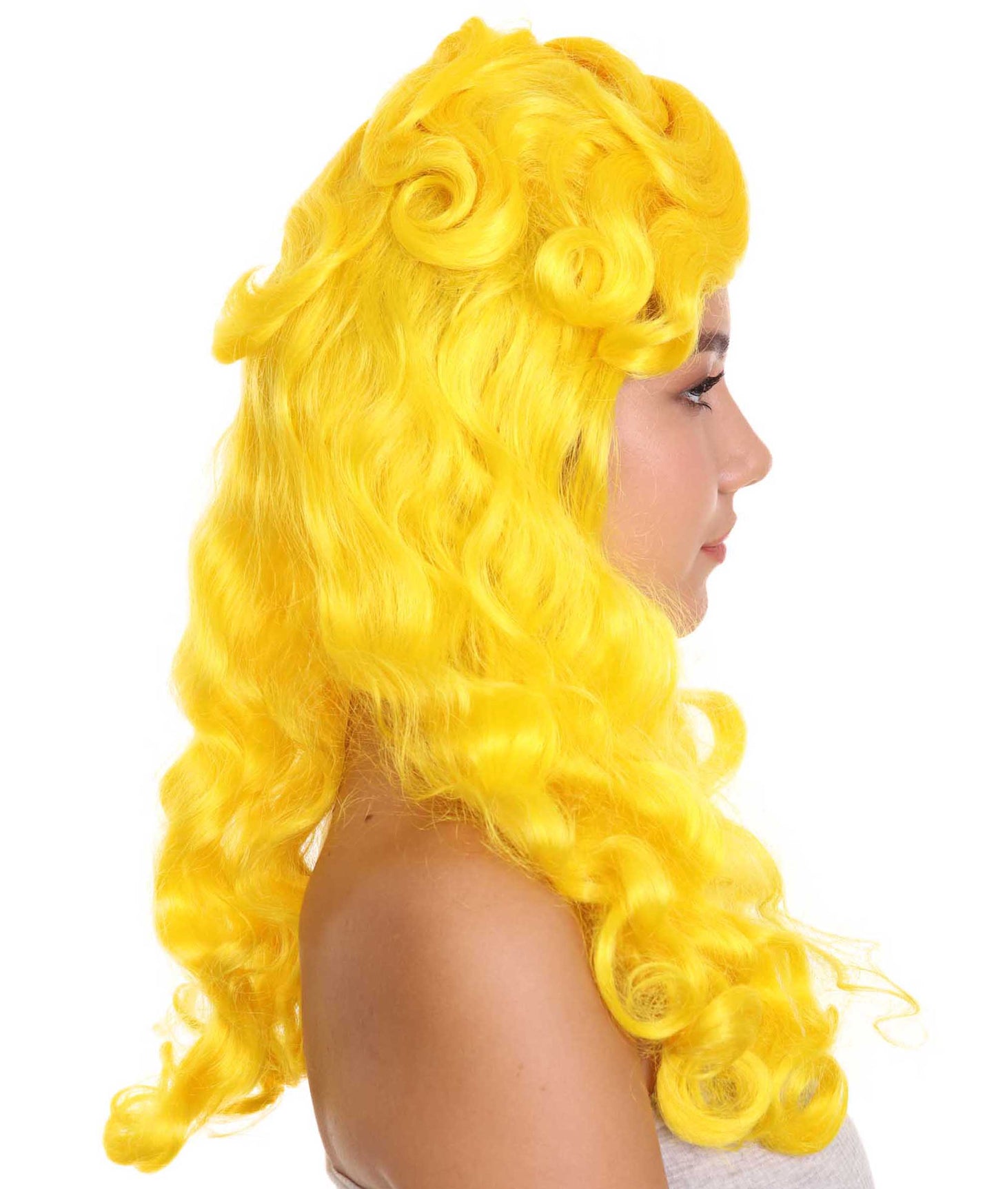 ハロウィンパーティ プレミアム H-5231 女性用 ロングレングス サイドパート イエローウェービーコスプレウィッグ イエロー