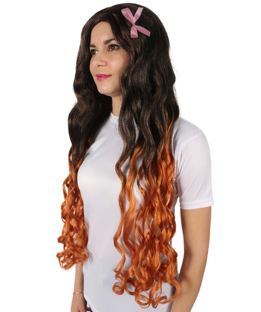 Wigs2you H-5670 竈門禰豆子(鬼滅の刃)女性用鬼滅の刃マンガスタイル ブラック&オレンジ 炎ウィッグ