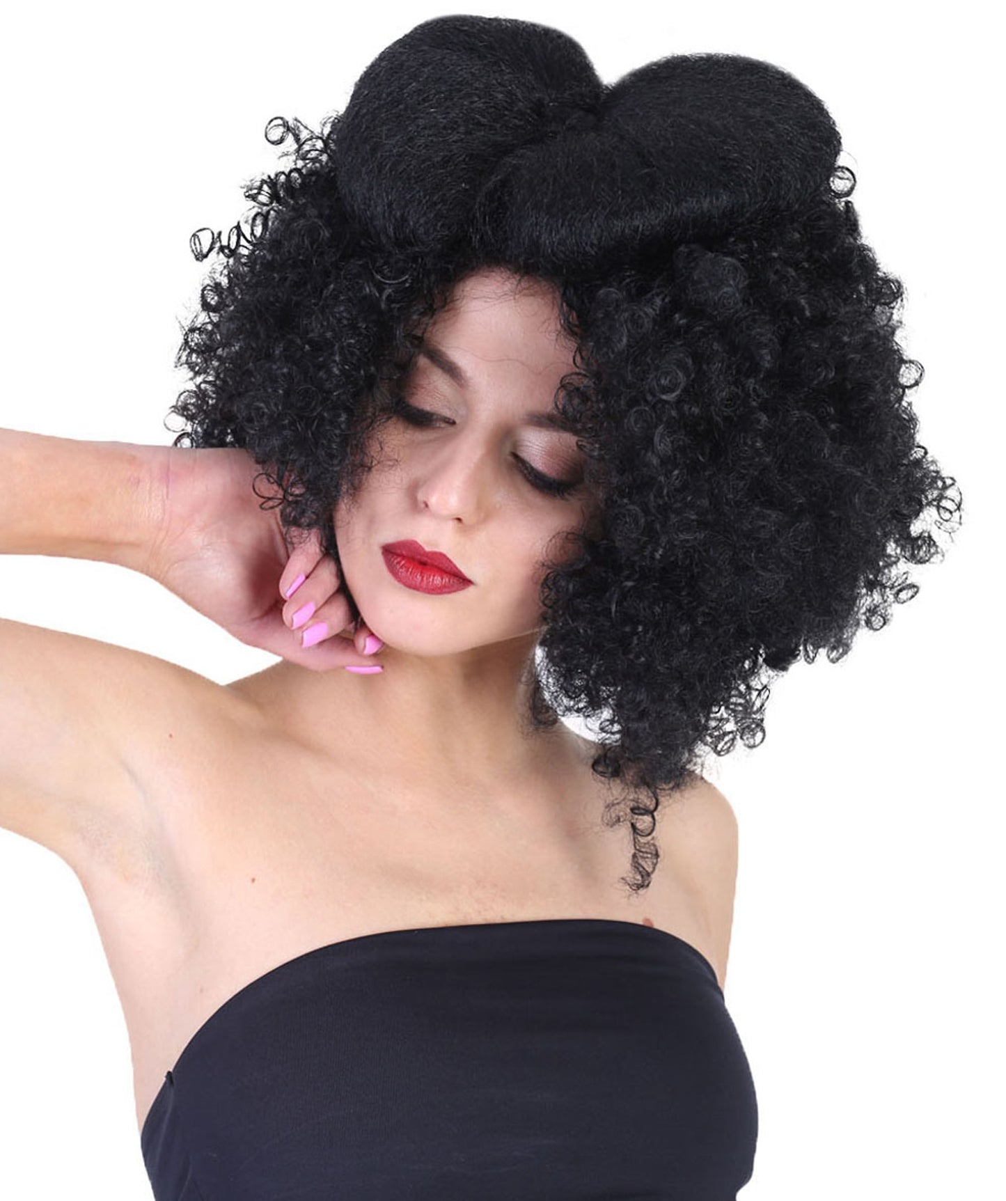 Wigs2you ハロウィン パーティー プレミアム レディース H-1248 着けやすい 快適なフィット感 ブラック アフロ スモール ボウウィッグ