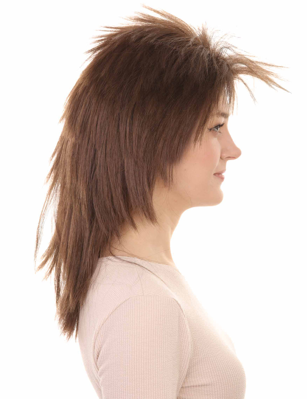 Wigs2you ハロウィン パーティー プレミアム H-1332 簡単に着用でき 快適なフィット感 80 年代女性ブラウン ロッカー スタイルウィッグ