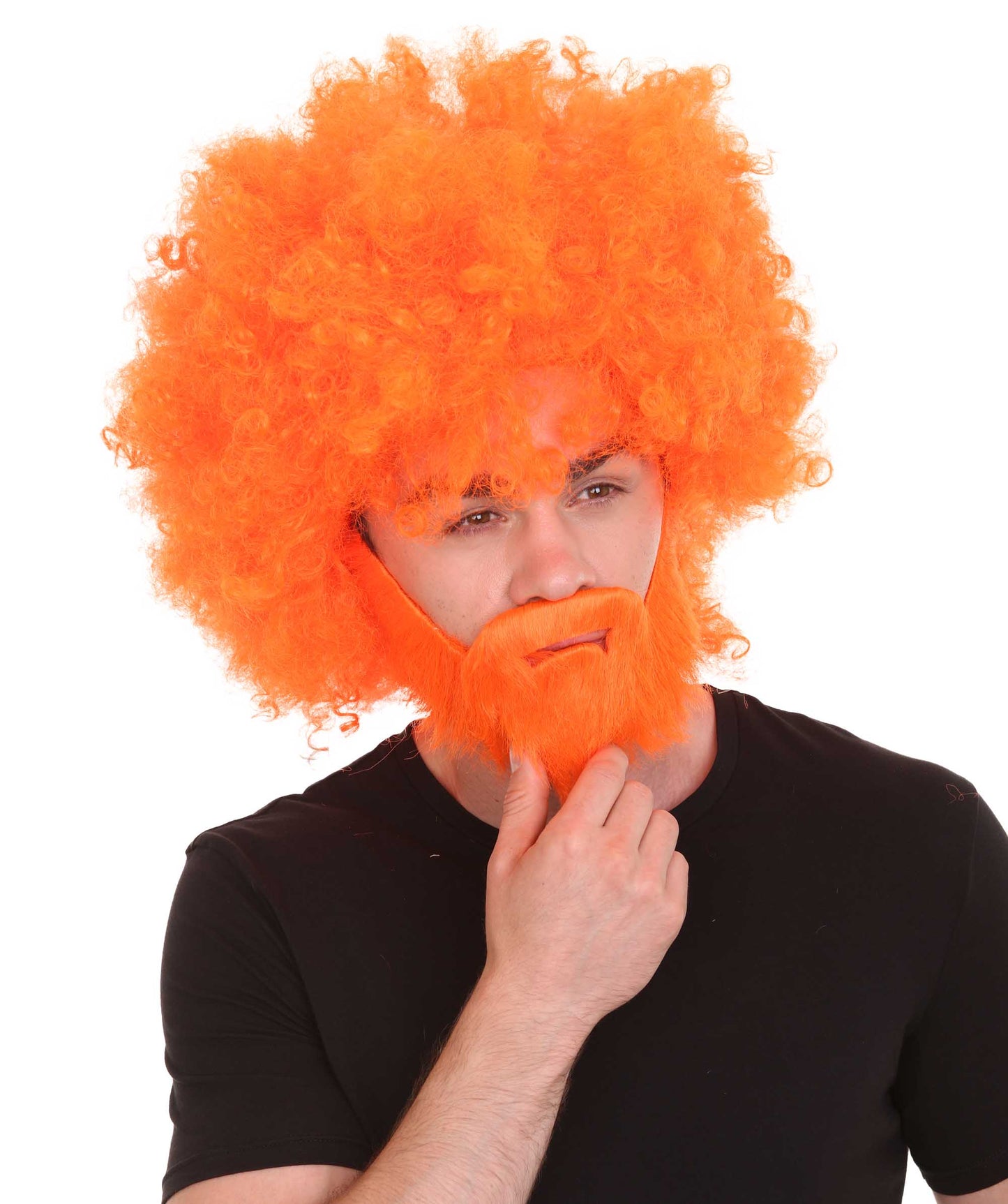 大人 男女兼用 80年代 画家風 アフロウィッグ 顎髭と口髭セット ネオンオレンジ H-5127 シンプルでクラシックなセレブコスチューム プレミアムハロウィンウィッグ