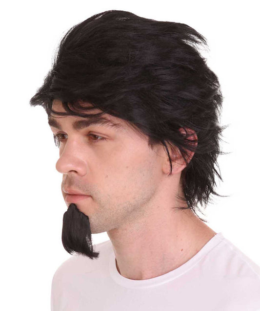 男性用「ココ」ヘクターブラックウィッグとゴーティーセット H-4374 TV/映画ウィッグ プレミアム通気性キャップレスキャップ