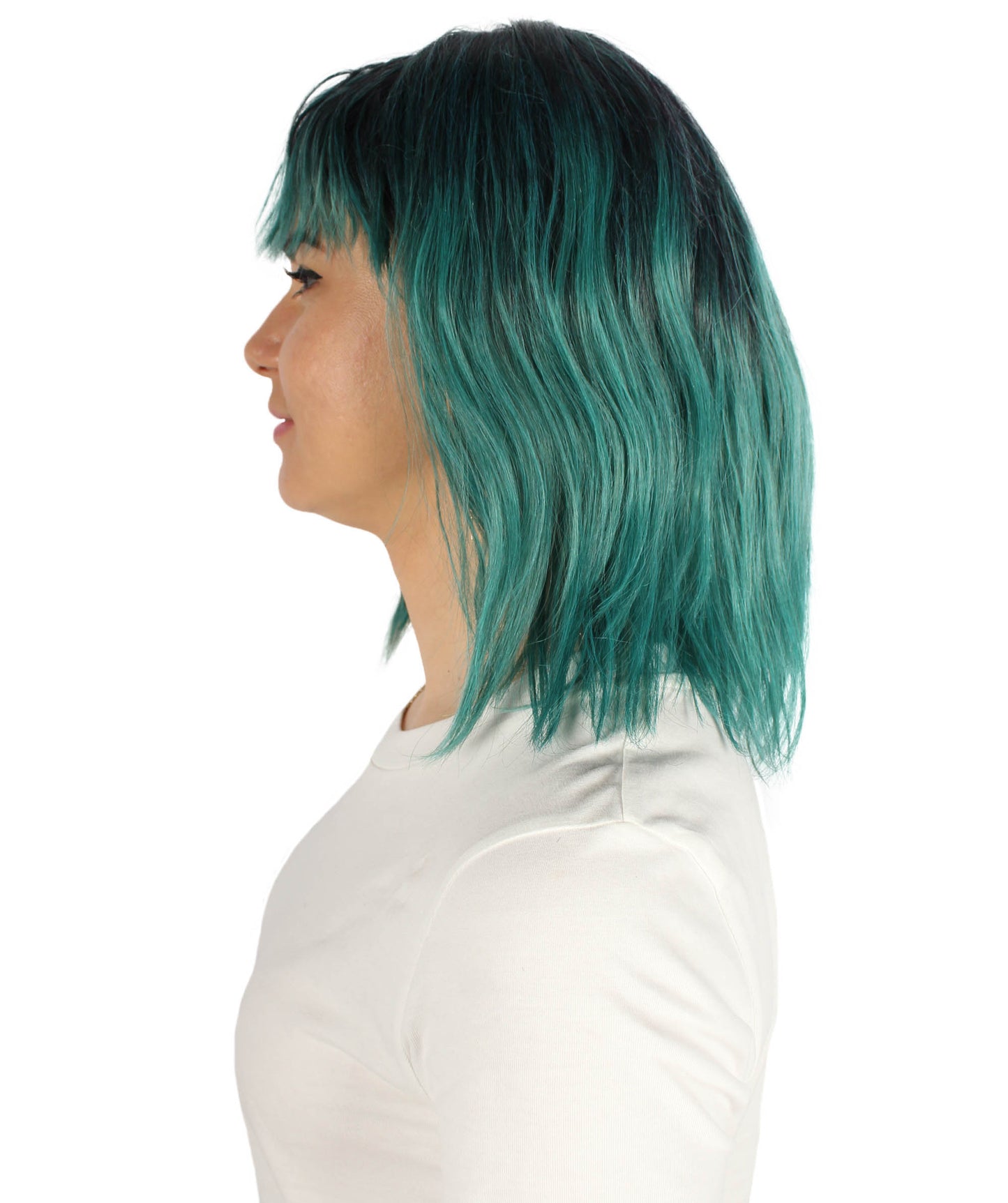 女性用ショルダーレングスバング波状コスプレウィッグ アッシュグリーン H-5229_25 ファンシースタイル プレミアムハロウィンパーティーウィッグコレクション