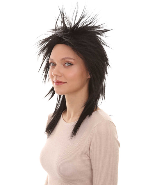 80年代 ロックスター ブラック ウィッグ H-2365 ポップシンガー ハロウィン ウィッグ プレミアム 通気性のあるキャプレスキャップ