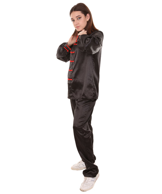 大人用ウィメンズ JCO-270 中国の伝統的なカンフー ブラックサテン 制服 コスプレ衣装