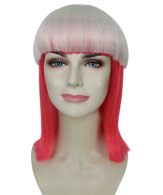 女性用 H-5978 ショート ピンクと白のボブウィッグ コスプレに最適 難燃性合成繊維