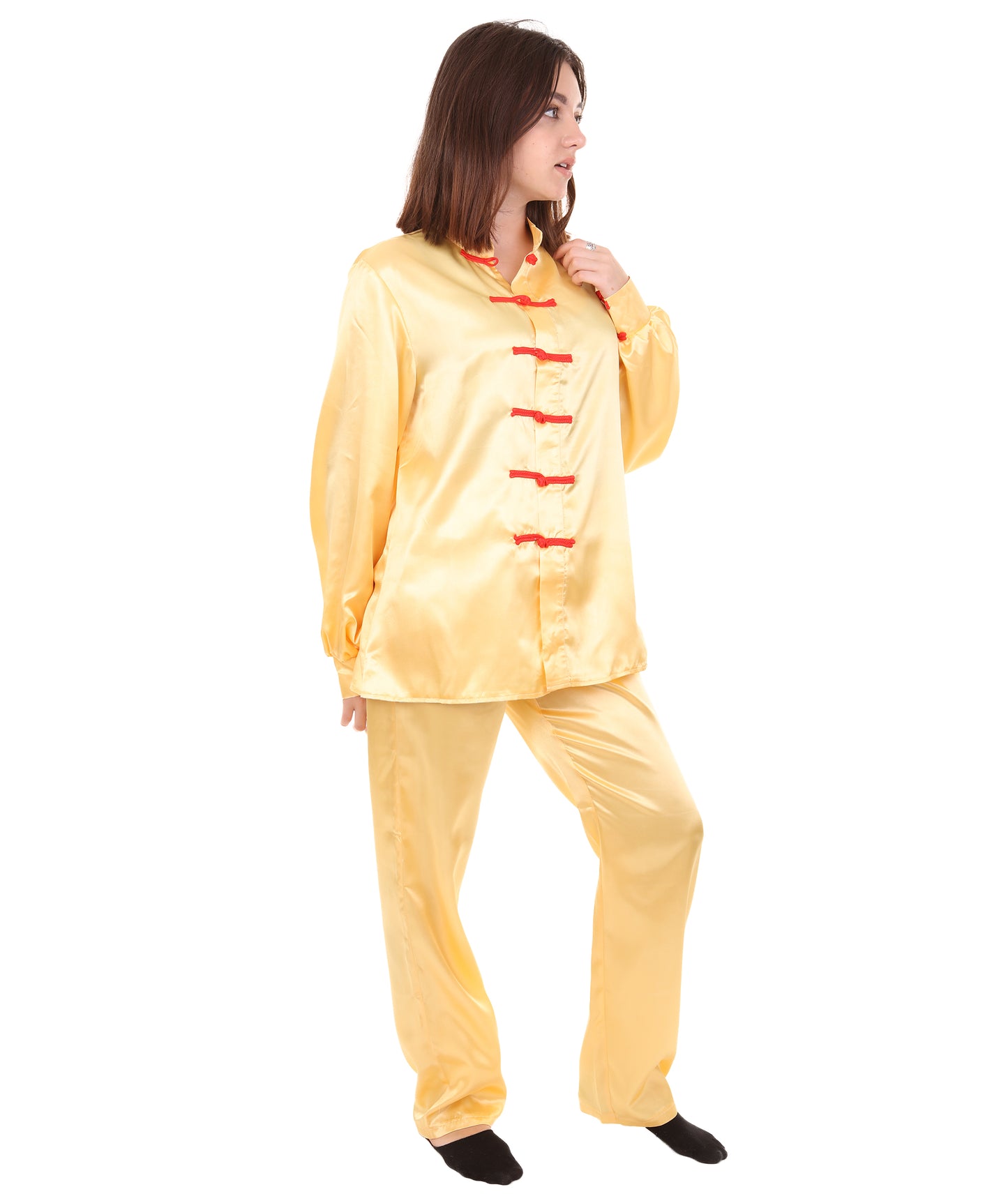 大人用ウィメンズ JCO-270_4 中国の伝統的なカンフー ライトゴールドサテン 制服 コスプレ衣装