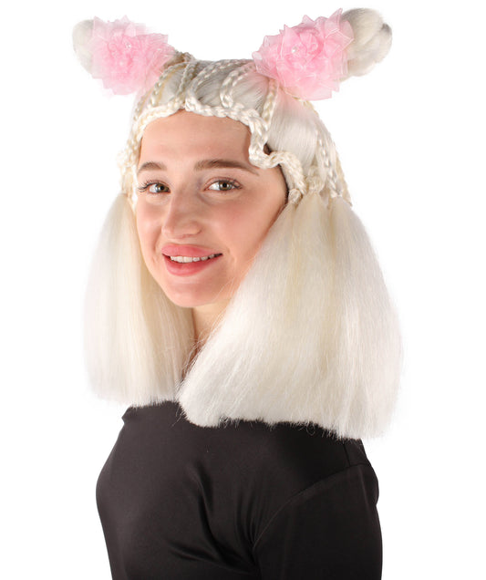 女性用H-5881 ホワイト ウィッグ ハロウィンに最適 難燃性合成ファイバー