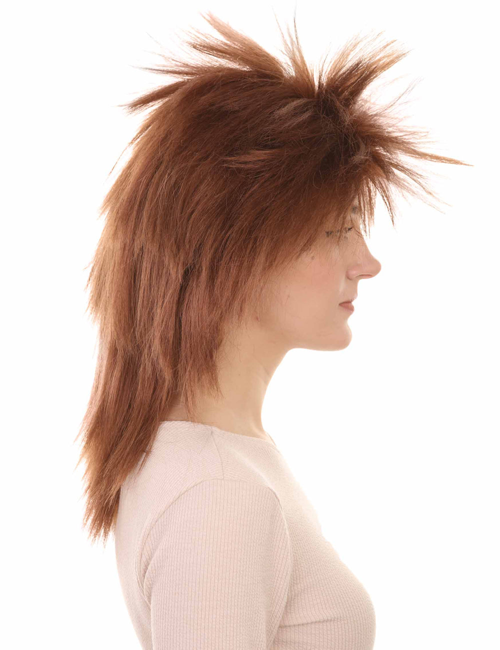 Wigs2you ハロウィン パーティー プレミアム H-1331 簡単に着用でき 快適なフィット感 80 年代女性ミドル ブラウン ロッカー スタイルウィッグ