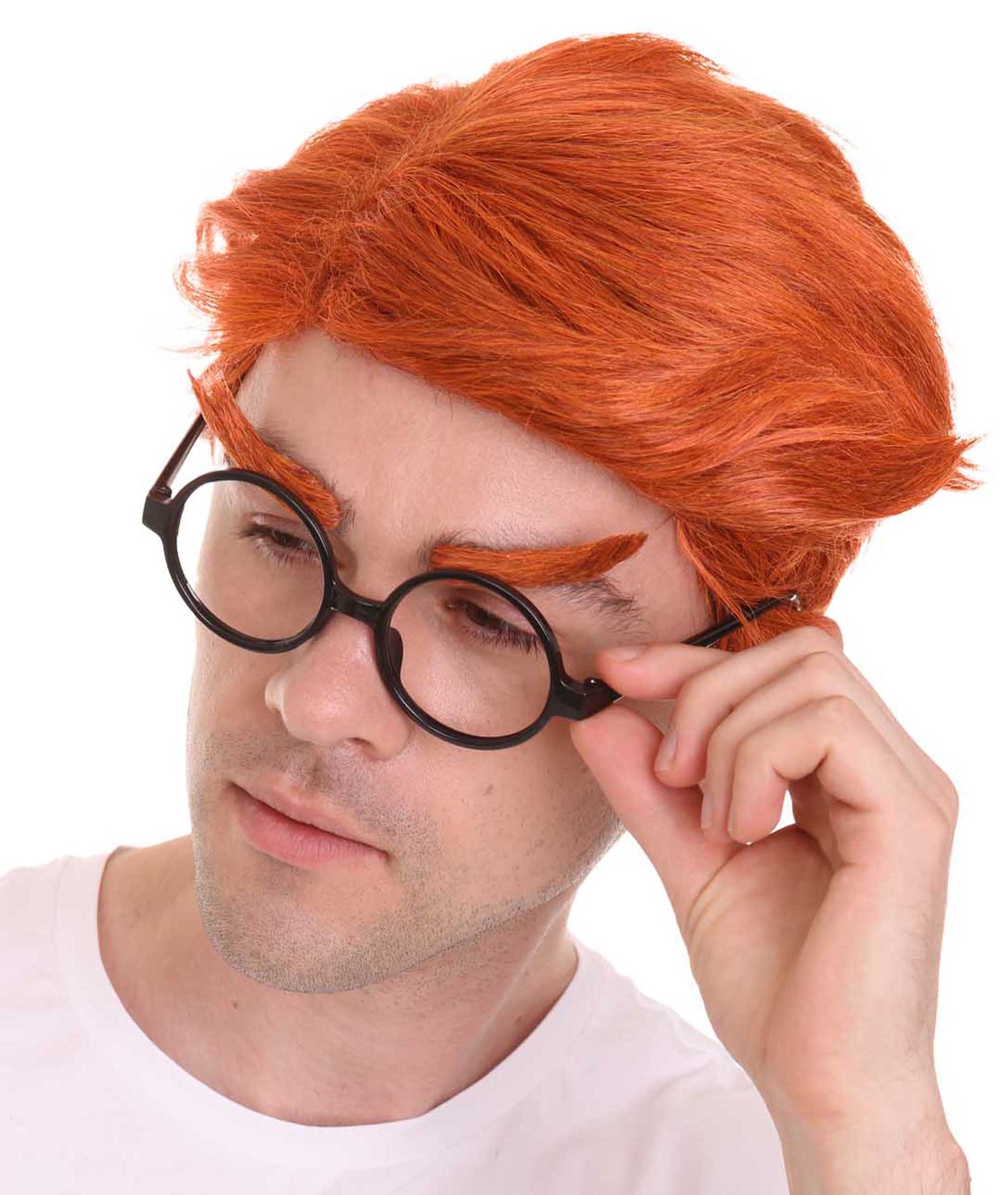 ハロウィンパーティープレミアム H-4853 男性用ショートファニーウィッグ、眼鏡付き