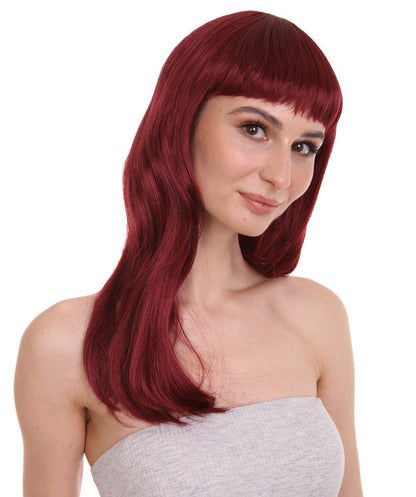 Wigs2you ハロウィン パーティー プレミアム レディース H-1037 とても快適なグラマー グリーン ウィッグ バーガンディ色