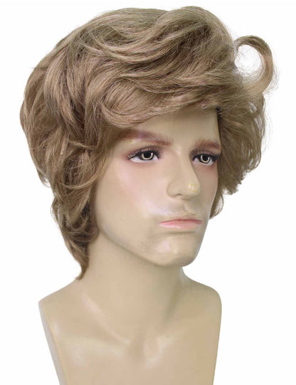 ハロウィンパーティー プレミアム 大人用 男性の「Careless Whisper WHAM」の軽い茶色のカーリーパーマウィッグ H-5693
