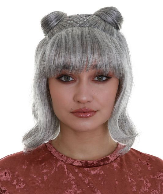 ハロウィンパーティープレミアム H-5278 女性用 グレー ストレート ショルダーレングス トレンディ スペースバンズウィッグ グレー