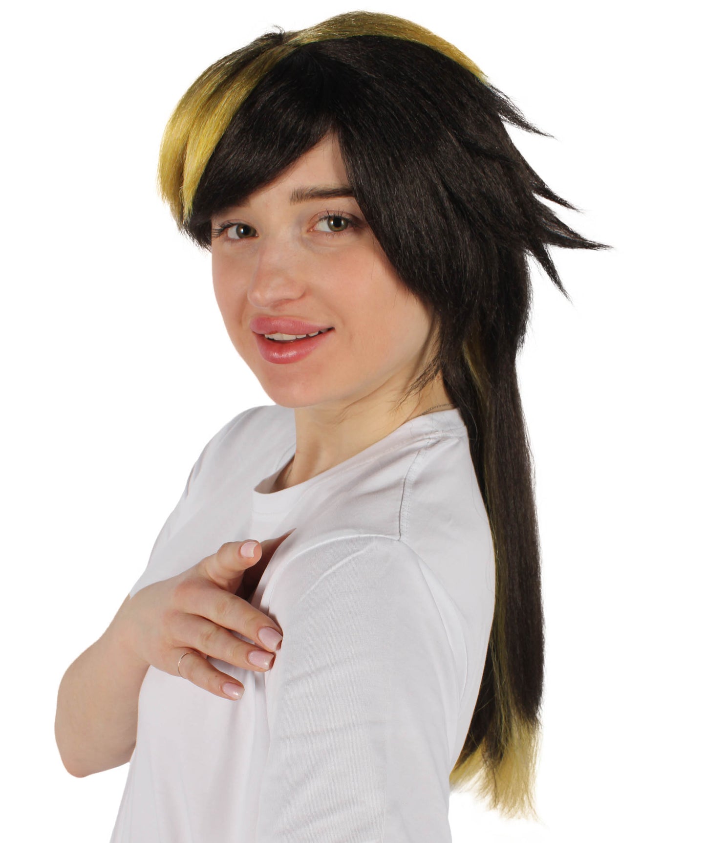 Wigs2you H-6929 レディース ビジュアル系ミュージシャン風 ブラック＆イエローウィッグ｜ハロウィンにぴったり｜難燃性合成繊維