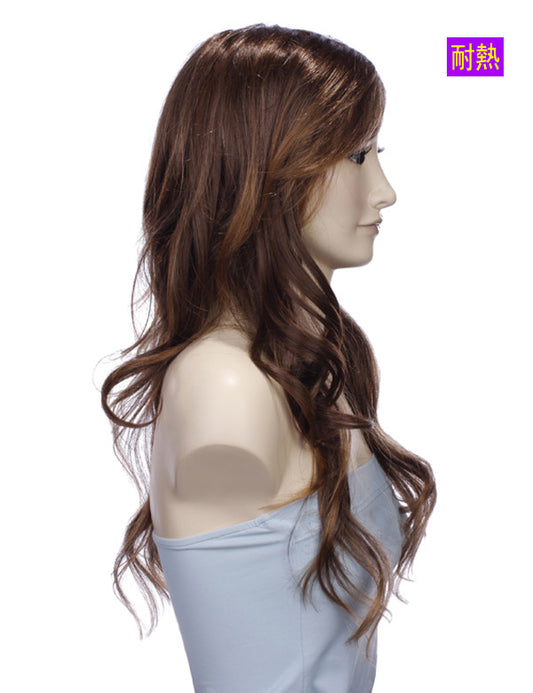 ヘアエクステンション W-904 チャコールゴールデンオーバン混合 ヒートスタイリング可能 合成繊維 ロングスタイルヘアエクステンション 簡単に変身可能 高品質な自然なウィッグ 部分的なメッシュ使用可能