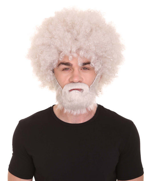 大人 男女兼用 80年代 画家風 アフロウィッグ 顎髭と口髭セット グレー H-5132 シンプルでクラシックなセレブコスチューム プレミアムハロウィンウィッグ