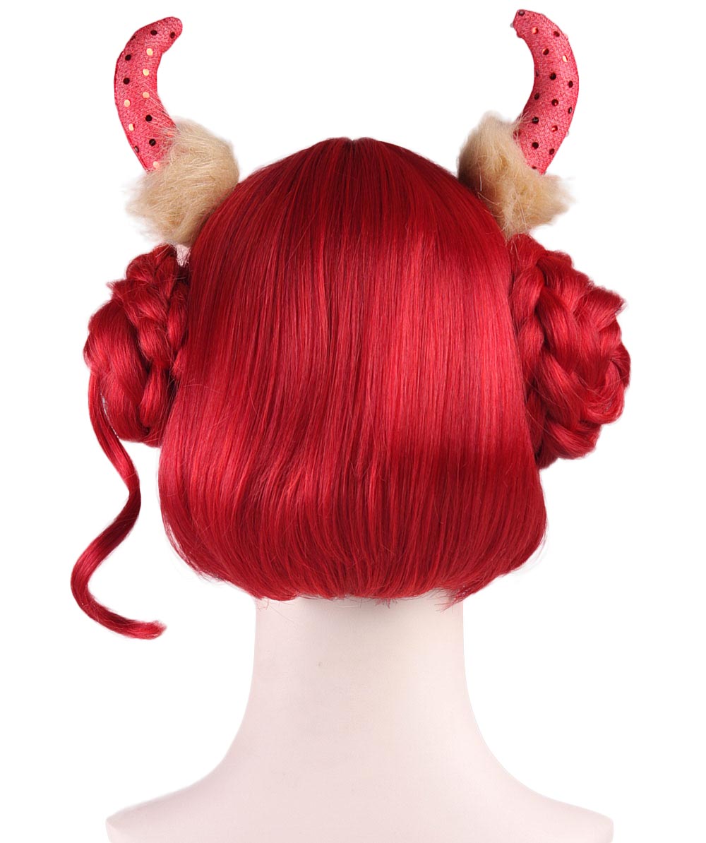 レッドデビルクイーンレディースウィッグ| パーティー準備完了ファンシーコスプレハロウィンウィッグ |プレミアム通気性キャップレスキャップ H-413