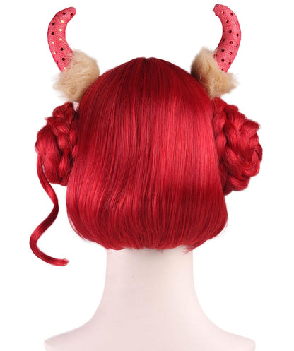 レッドデビルクイーンレディースウィッグ| パーティー準備完了ファンシーコスプレハロウィンウィッグ |プレミアム通気性キャップレスキャップ H-413