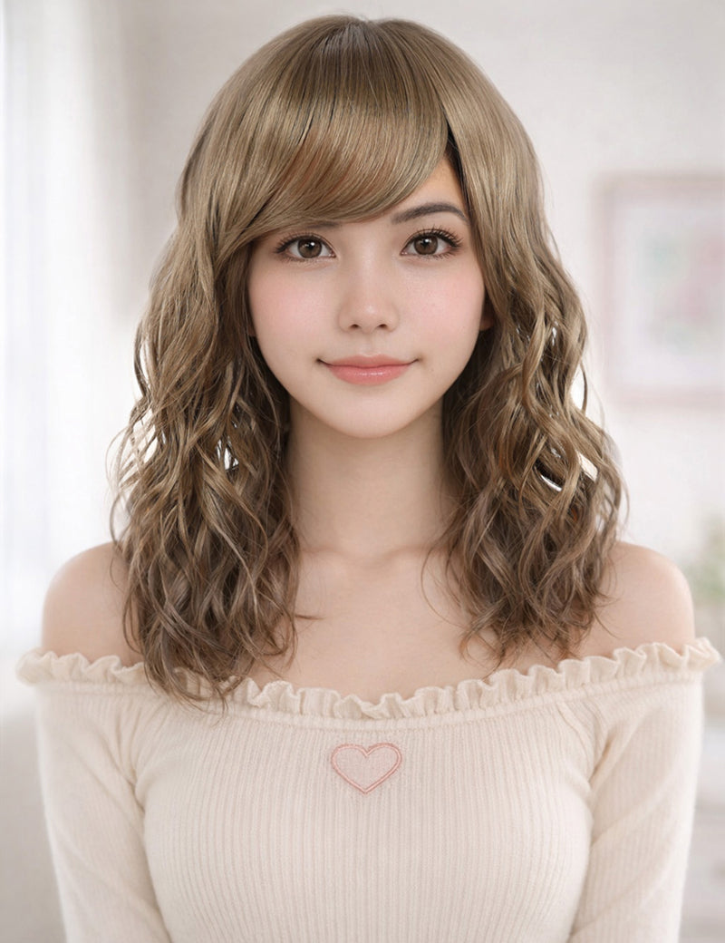 Wigs2you W-1023 自然で程よいボリュームのなみなみカールミディアムウィッグ | どんなスタイルにあわせてもオシャレ度アップ | ウィッグネット付き