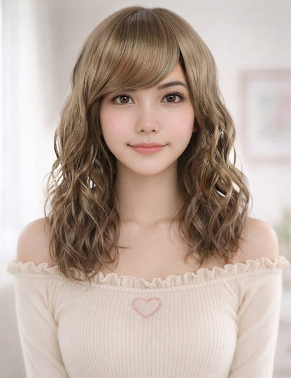 Wigs2you W-1023 自然で程よいボリュームのなみなみカールミディアムウィッグ | どんなスタイルにあわせてもオシャレ度アップ | ウィッグネット付き