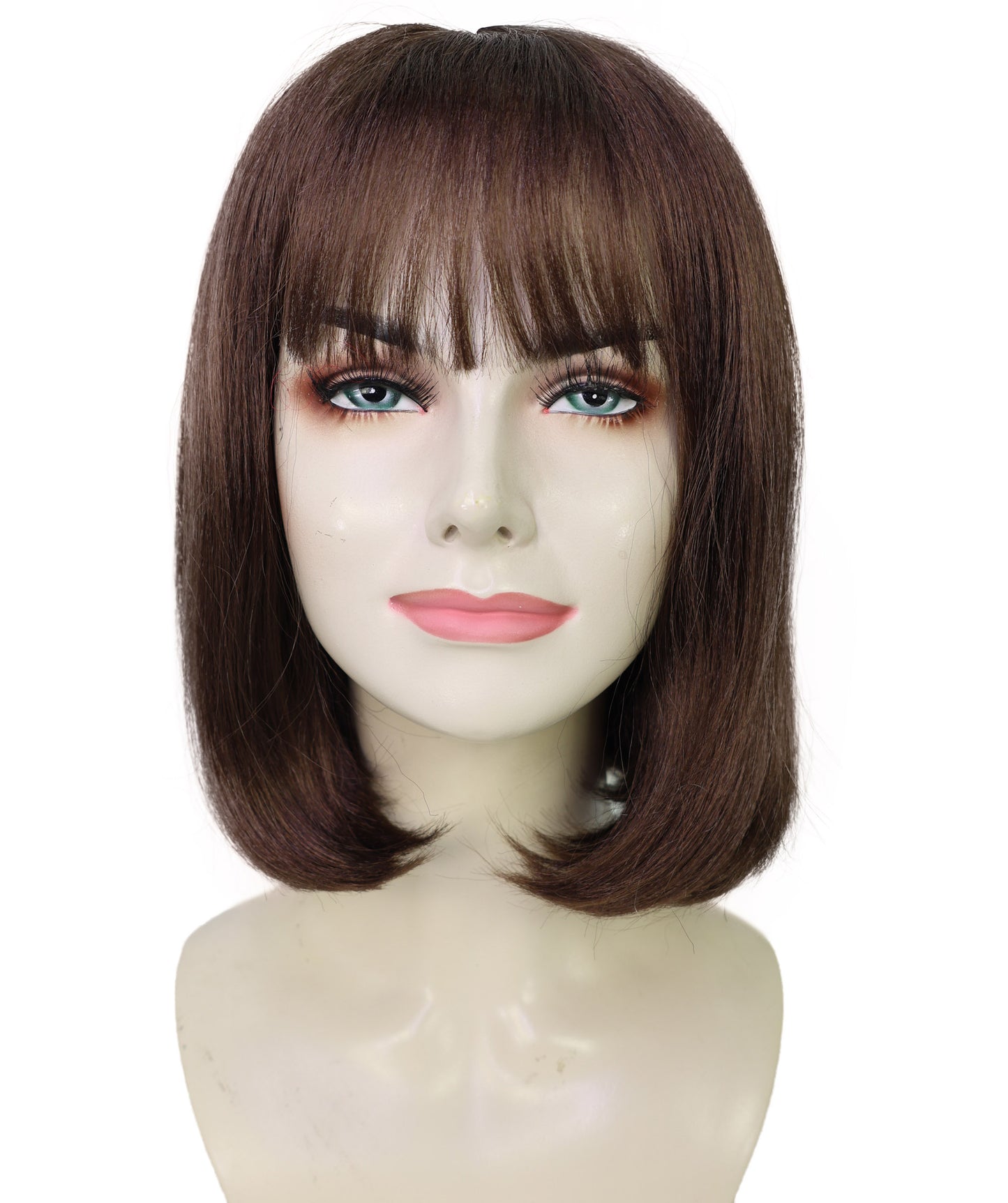 Wigs2you H-6908 女性用 12インチ アーモンドブラウン ショートボブウィッグ（前髪付き）｜耐熱性合成繊維使用｜自然で軽量な通気性キャップ付きウィッグ