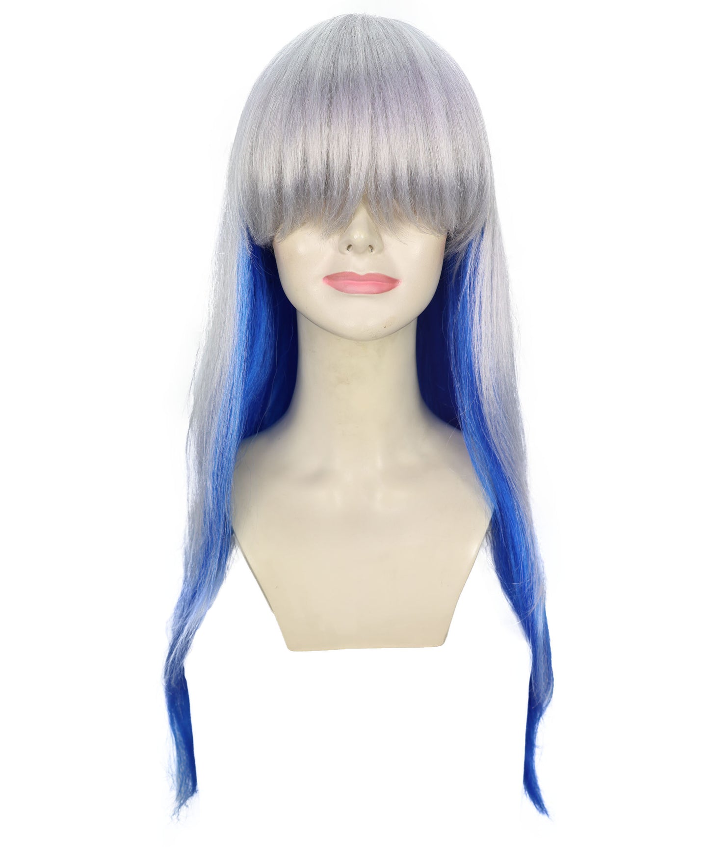 Wigs2you H-6934 大人女性用ロングウェーブシルバー＆ブルーグラデーションウィッグ｜難燃性合成繊維｜ハロウィンやコスプレに最適なフリップエンドウィッグ