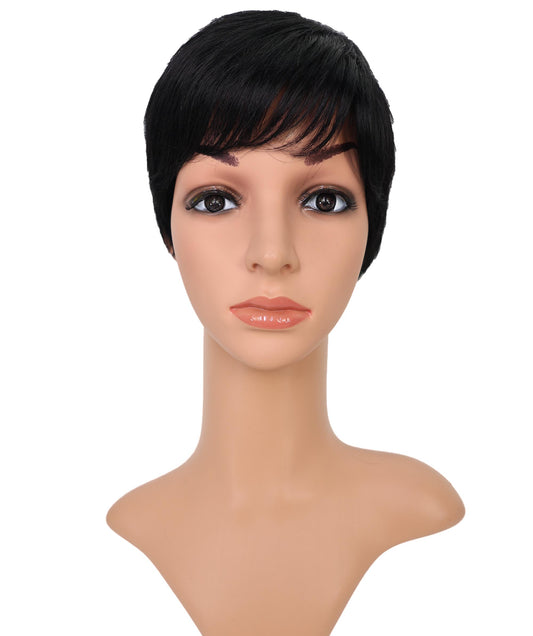 Wigs2you HH-188 ショートウィッグ _ 100%人毛、8.5" ナチュラル黒ピクシーカット _ 軽量医療用・日常用