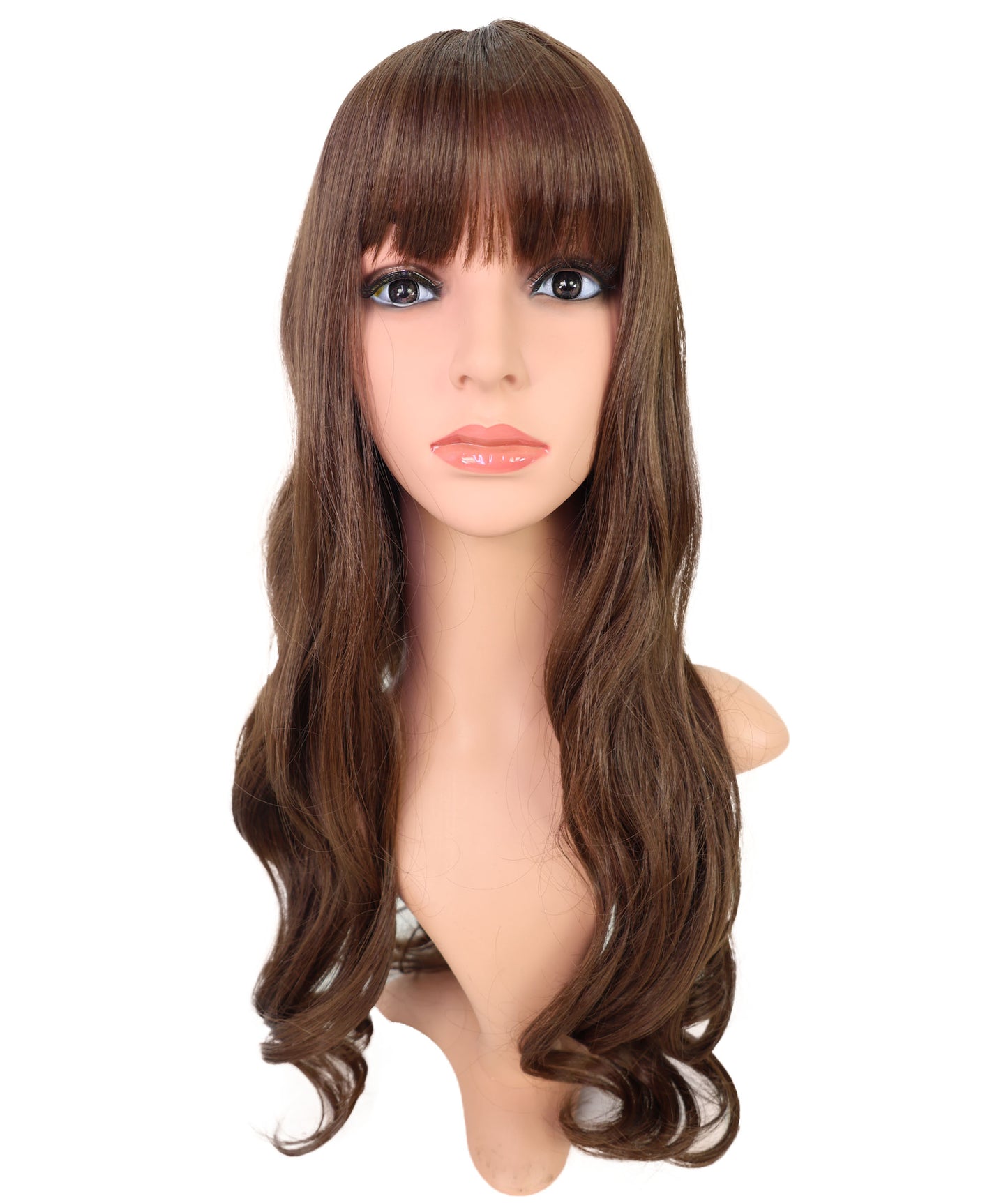 Wigs2you H-6906 女性用 22インチ ダークブラウン セミロングボブウィッグ（前髪付き）| 耐熱性合成繊維使用 | 軽量な通気性キャップ付きウィッグ