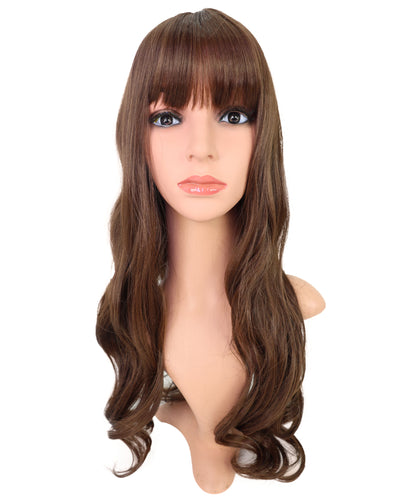 Wigs2you H-6906 女性用 22インチ ダークブラウン セミロングボブウィッグ（前髪付き）| 耐熱性合成繊維使用 | 軽量な通気性キャップ付きウィッグ