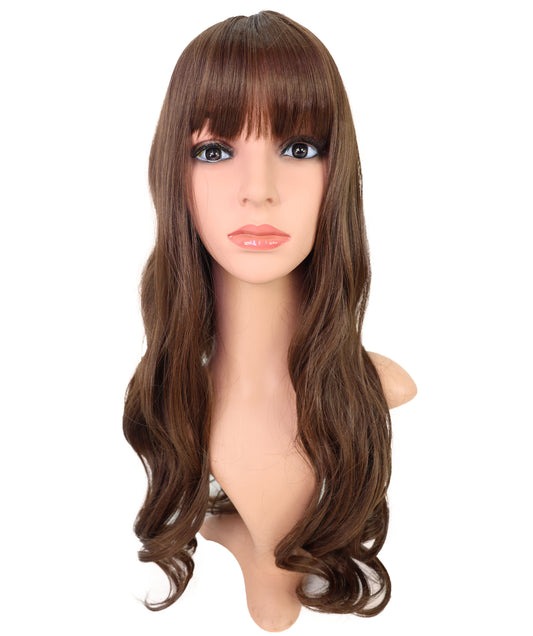 Wigs2you H-6906 女性用 22インチ ダークブラウン セミロングボブウィッグ（前髪付き）| 耐熱性合成繊維使用 | 軽量な通気性キャップ付きウィッグ