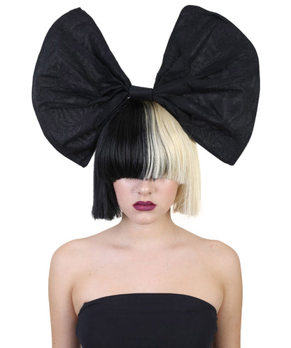 Wigs2you ハロウィンパーティープレミアムレディース SIA ブラックとブロンドウィッグ 黒いリボン H-521