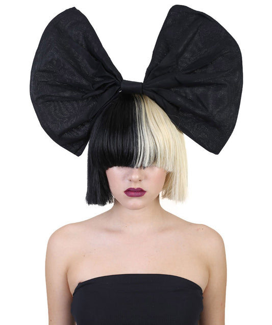 Wigs2you ハロウィンパーティープレミアムレディース SIA ブラックとブロンドウィッグ 黒いリボン H-521