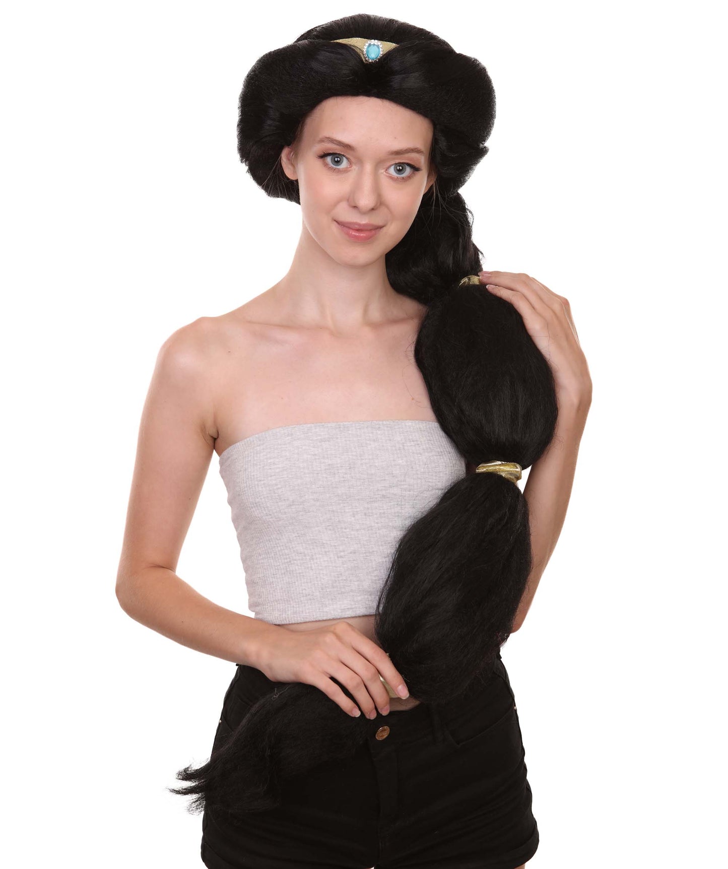 ハロウィンパーティ プレミアムレディース H-5181 プリンセスジャスミン 大きな編み込みブラックウィッグ