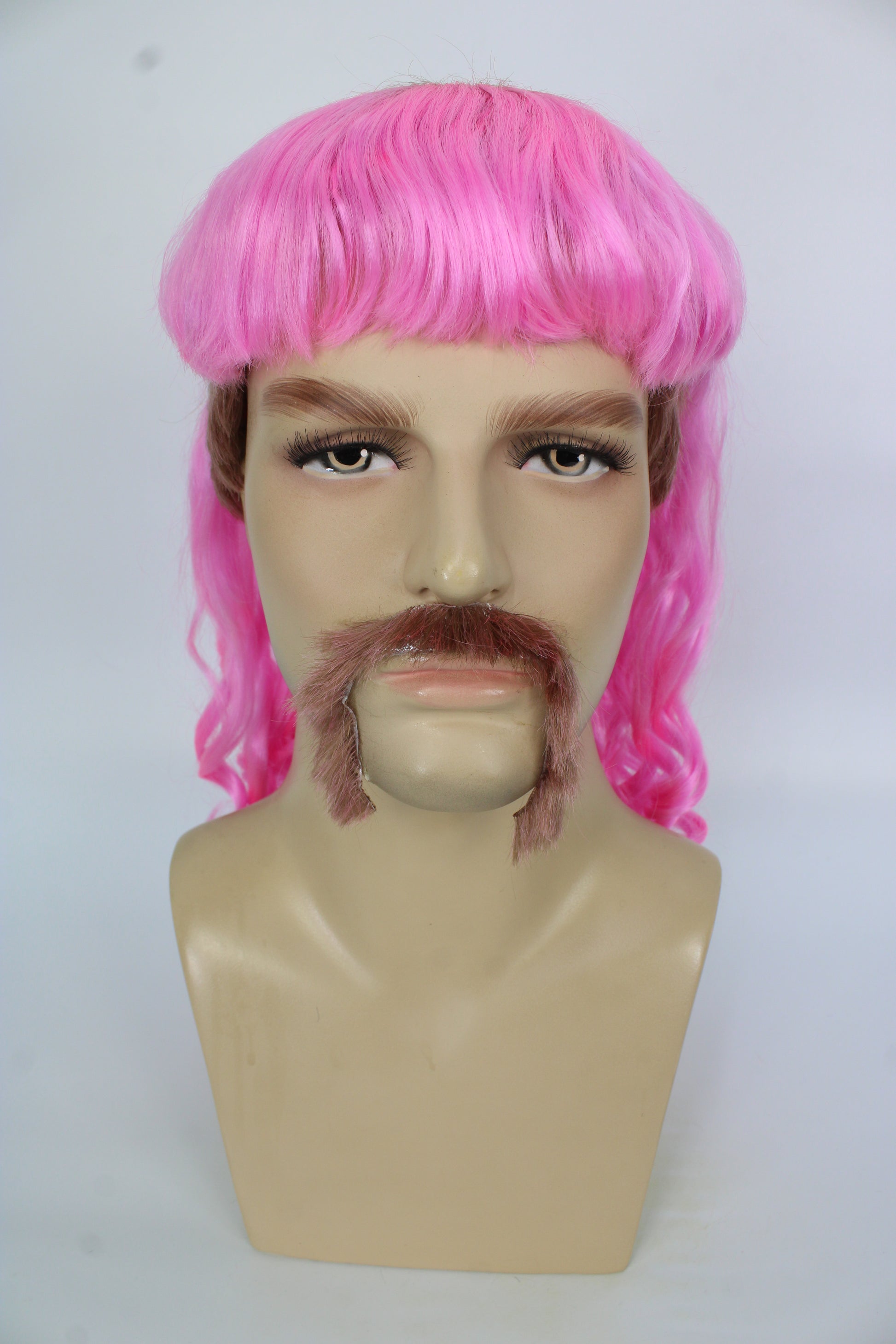 ハロウィンパーティープレミアムメンズH-5565_LPKライトピンクマレットウィッグとヒゲセット プレミアムハロウィンウィッグ