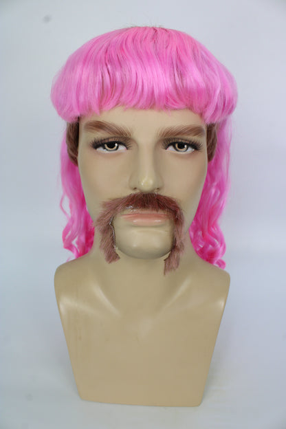 ハロウィンパーティープレミアムメンズH-5565_LPKライトピンクマレットウィッグとヒゲセット プレミアムハロウィンウィッグ
