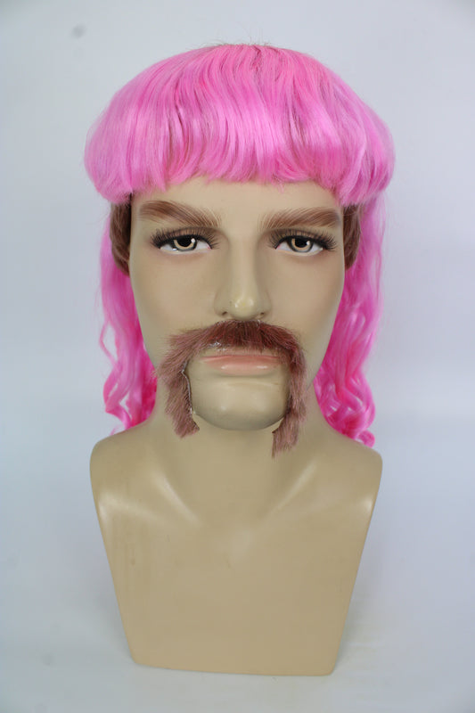 ハロウィンパーティープレミアムメンズH-5565_LPKライトピンクマレットウィッグとヒゲセット プレミアムハロウィンウィッグ