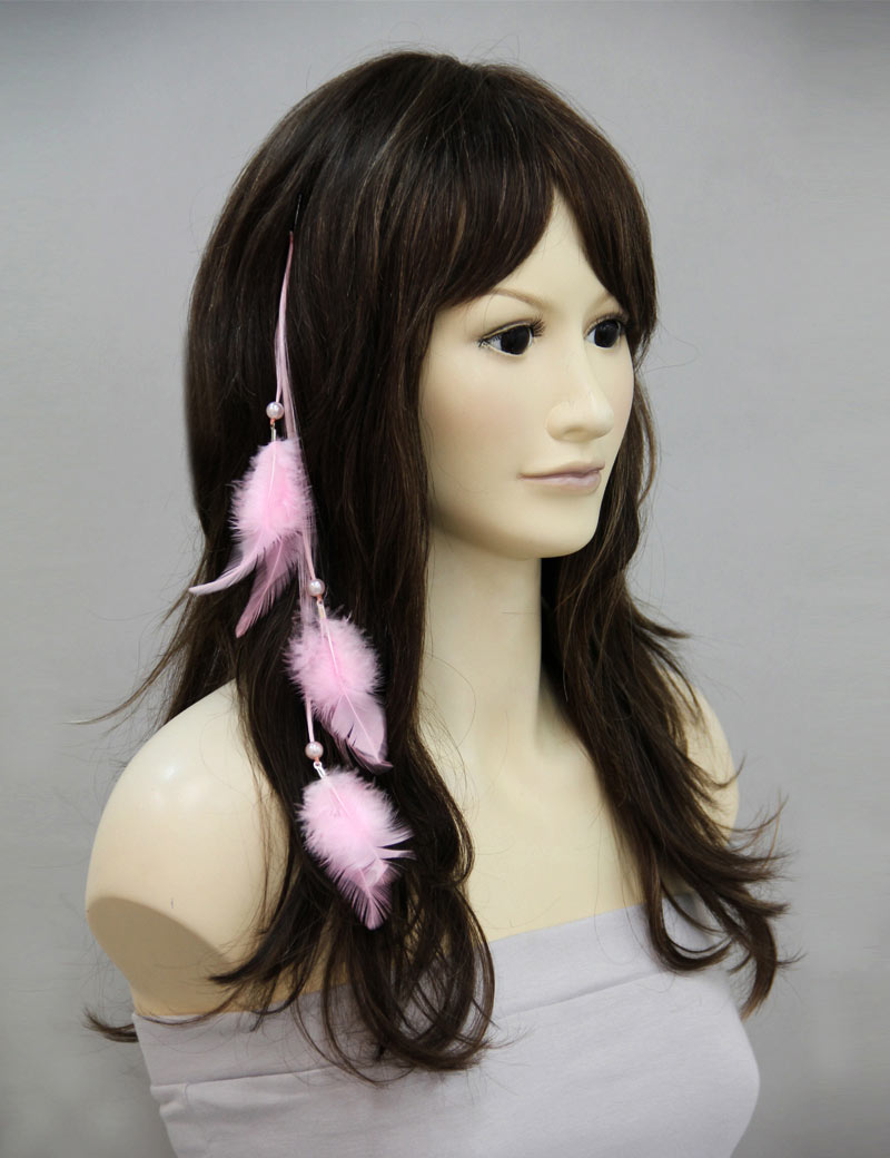 女性 W-1000 のおしゃれなベビーピンク フラフラフェザーキュートエクステンション ヘアアクセサリー 合成繊維